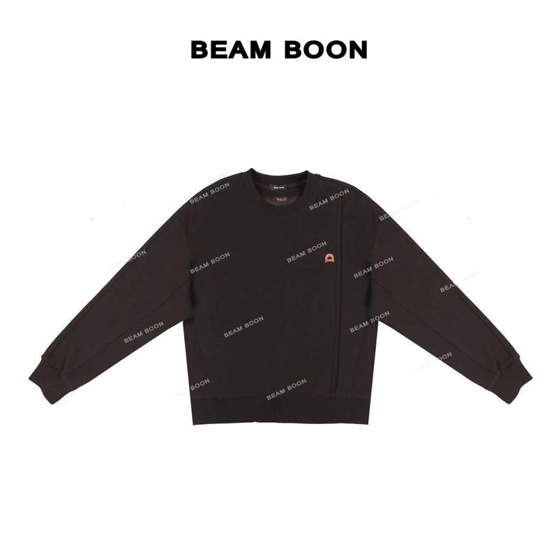 Beam Boon|【智秀同款】刺绣保暖加绒拼接捏褶圆领休闲卫衣