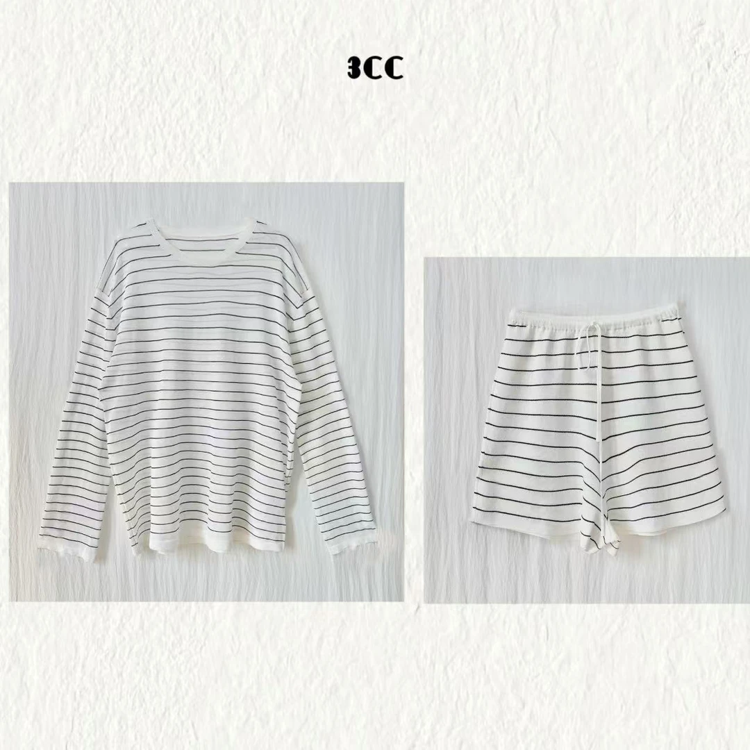 3CC【温网时装】日本进口三醋酸精纺撞色条纹松弛感套装8973