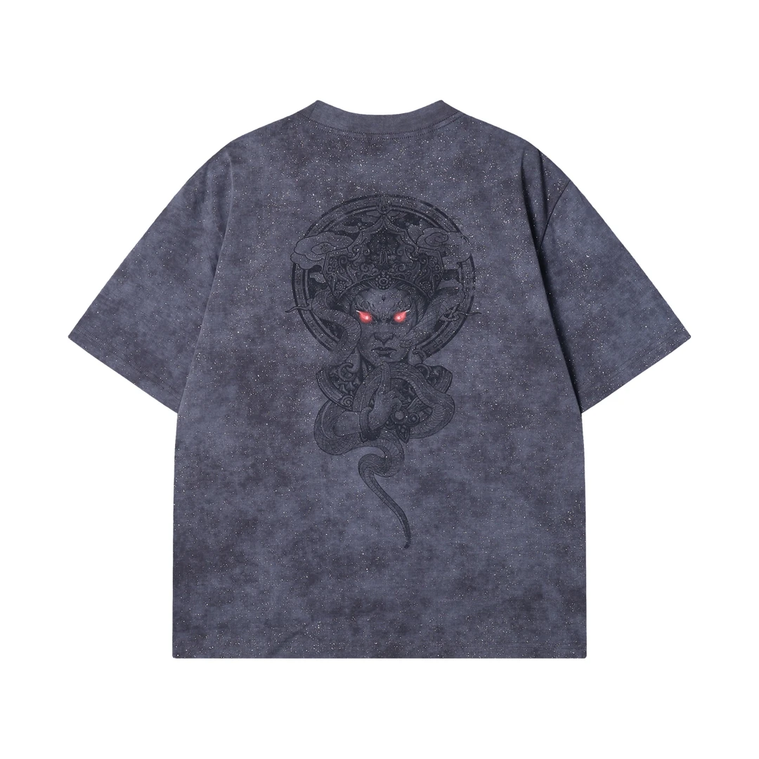 夏季高级感新款美式扎染满天星圆领短袖T恤小众痞帅印花百搭上衣