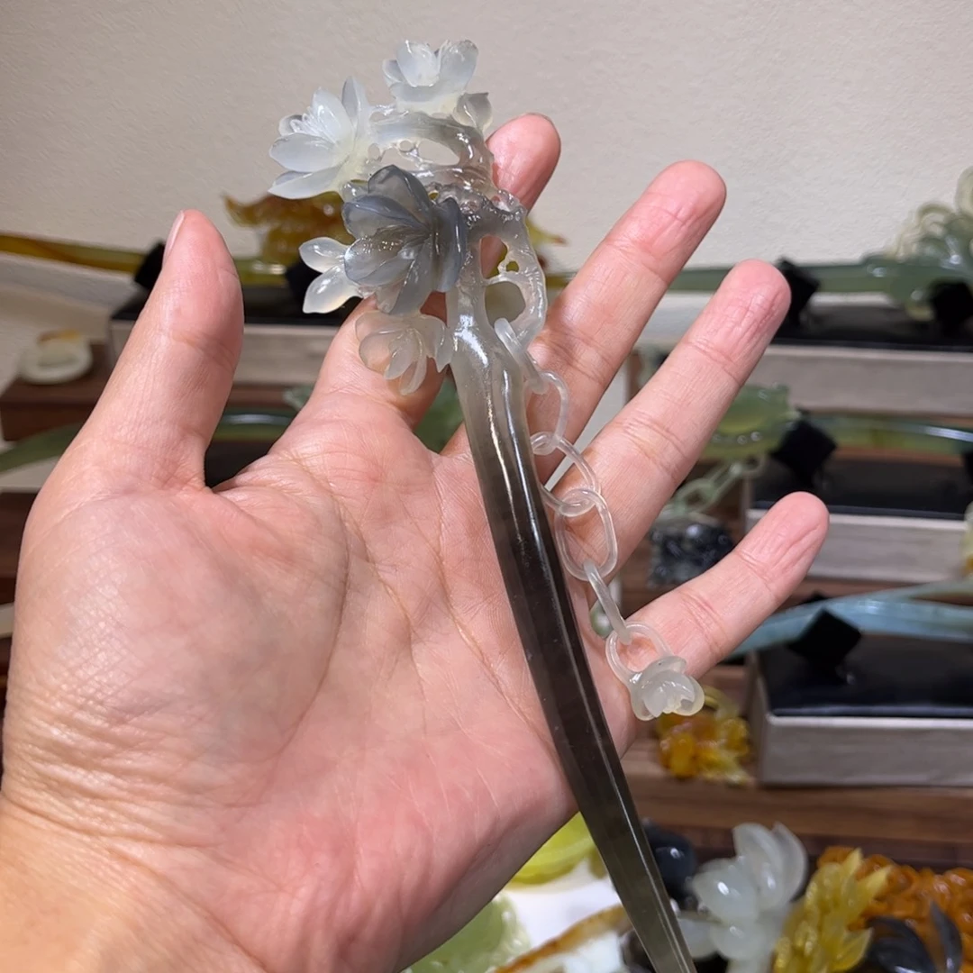 蛇纹石玉发簪合金青****o