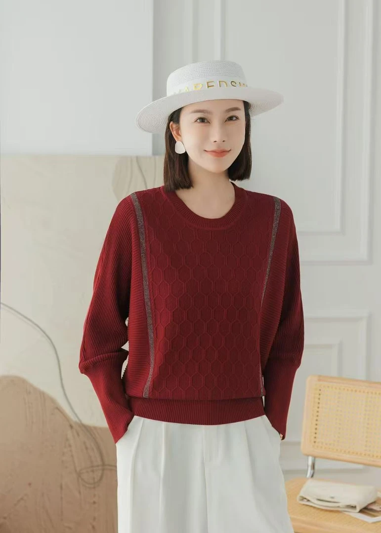 女针织毛针织衫秋冬法式纯衫宽松毛衣圆领套头衫长袖网红时尚休闲