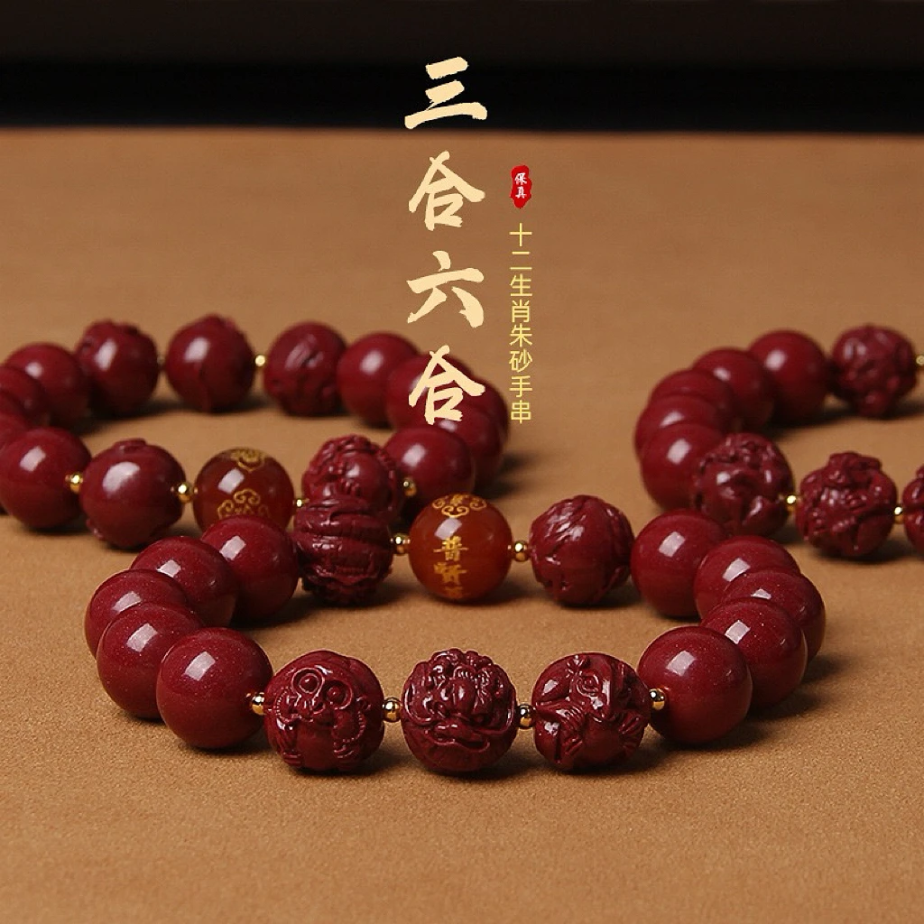 天然·朱砂六合本命年龙蛇牛鸡虎狗马手串三合真品朱砂送父母礼物