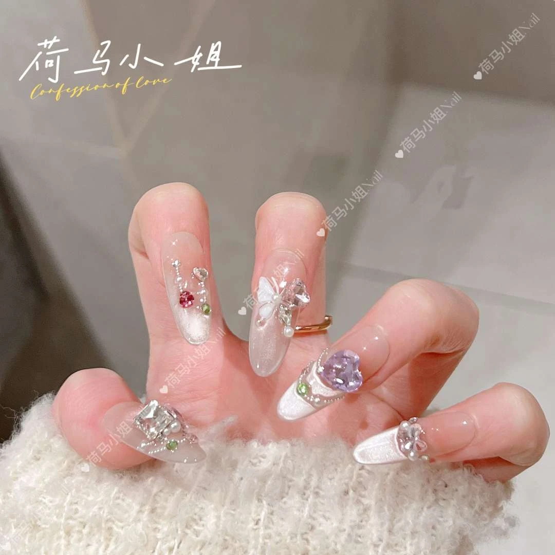 【梦幻蝶岛】纯手工穿戴甲光疗甲猫眼美甲贴片春季可拆卸10片装