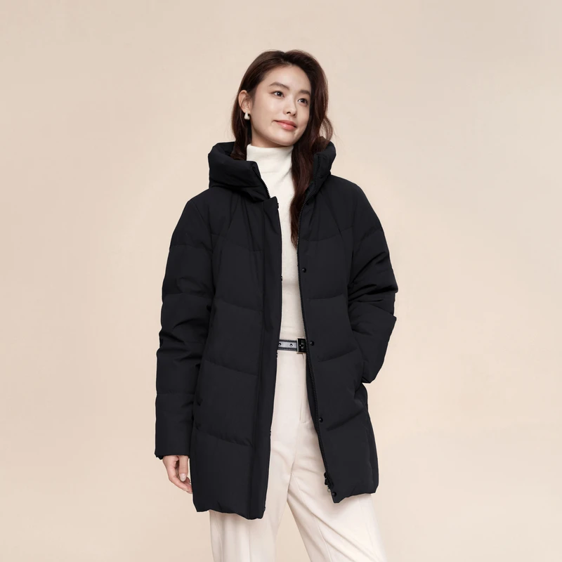 波司登新款冬季女经典商务休闲通勤连帽保暖红色一手长羽绒服