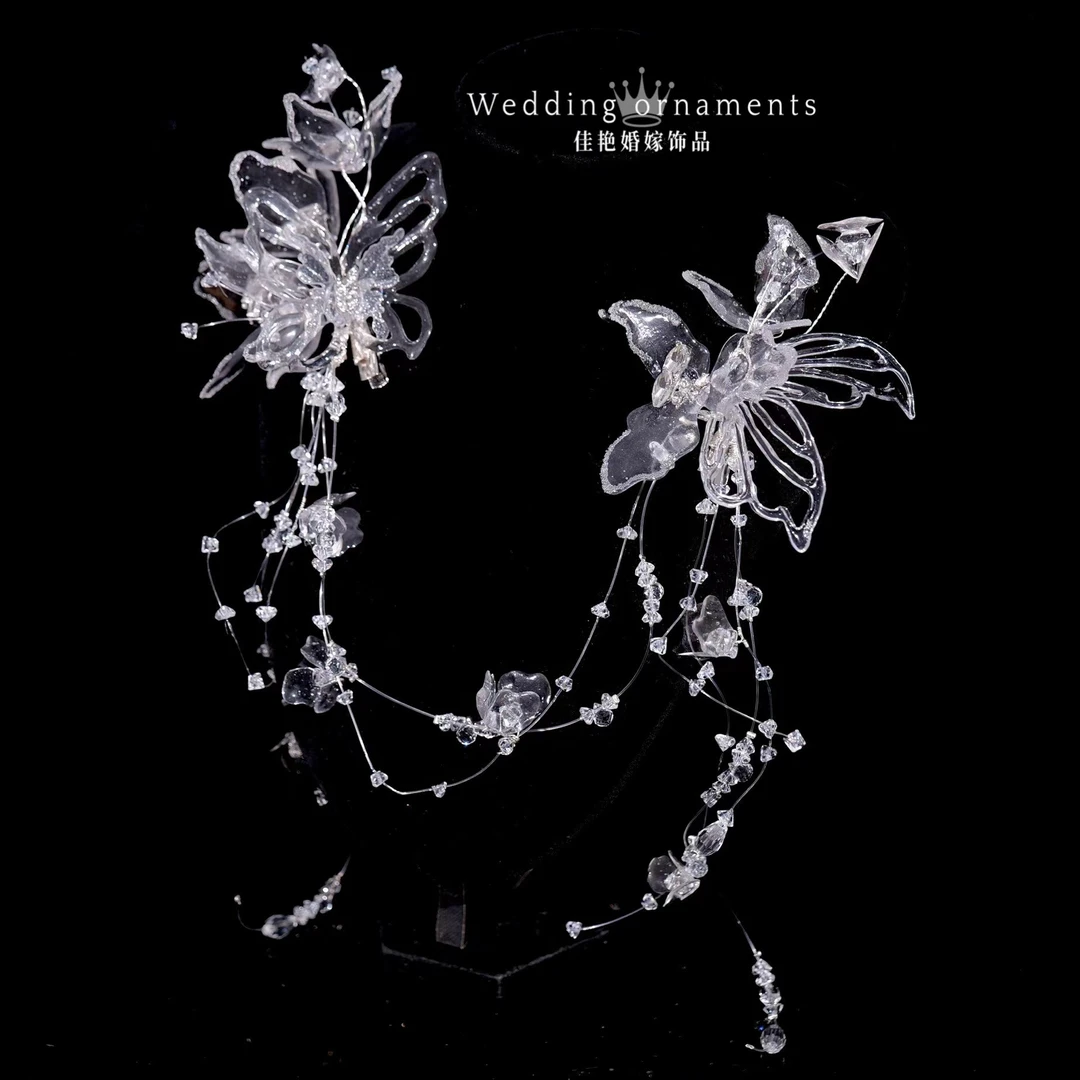 3076新款仙气立体蝴蝶边夹一体减龄款韩系婚纱配饰新娘婚礼头饰
