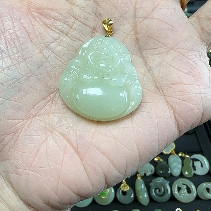 和田玉吊坠(不含链)银S925镀金镶嵌