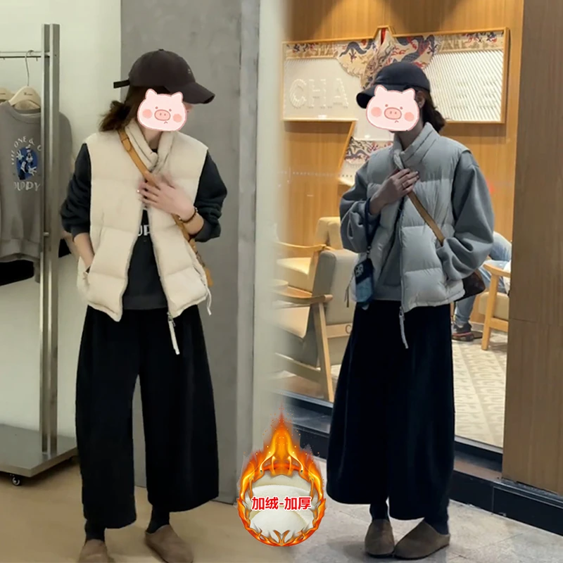 2025年冬季新款穿搭一整套时尚百搭卫衣搭配马甲+加厚休闲裤套装