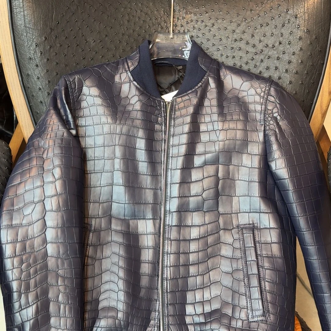 鳄鱼皮皮衣外套棒球服