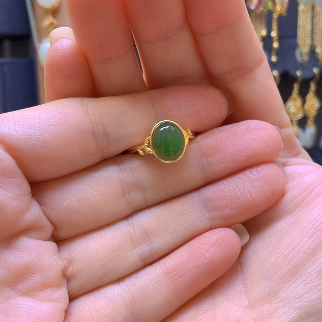 和田玉银S925镀金镶嵌戒指