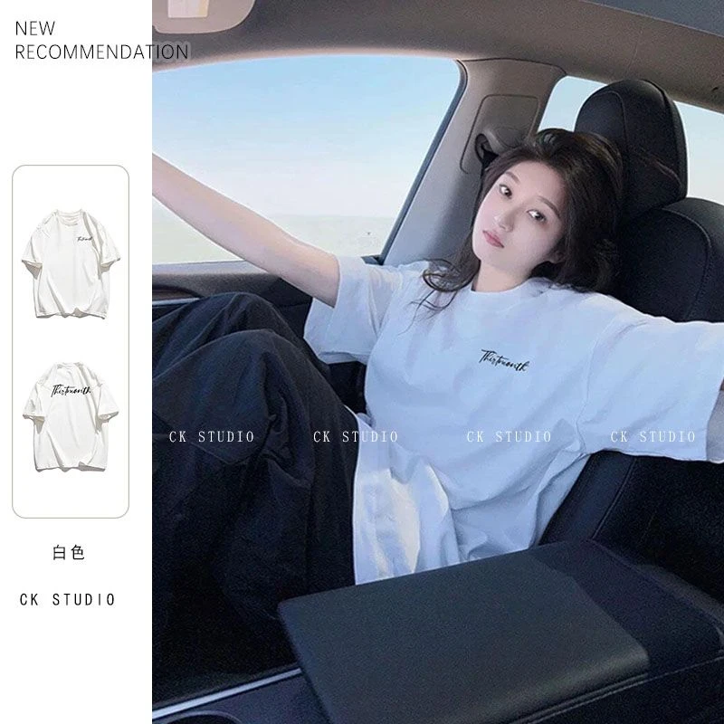 美式慵懒感纯棉短袖T恤早春新款休闲风减龄字母印花上衣#T016091