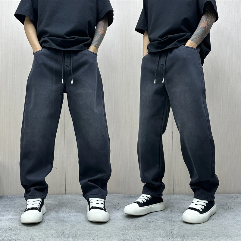 昊Studio冬季男士加绒美式潮流直筒水洗运动时尚百搭慵懒感休闲裤