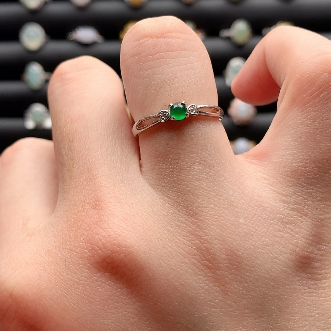 翡翠戒指银S925镶嵌0058