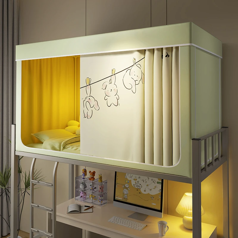 学生宿舍简装蚊帐封闭款3门床帘三开门一体式床幔需安装上下铺