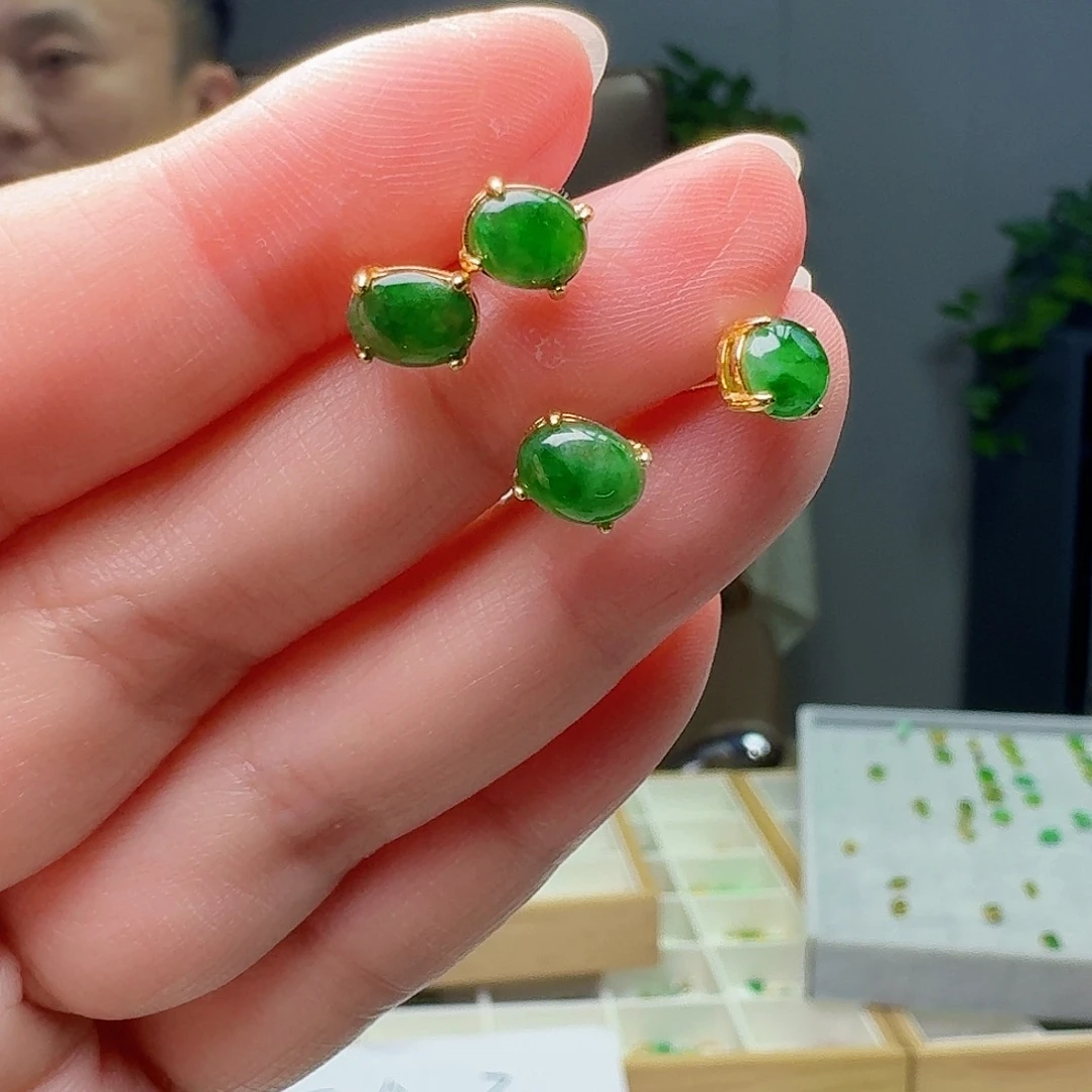 翡翠银S925镶嵌耳饰多样性发货其一
