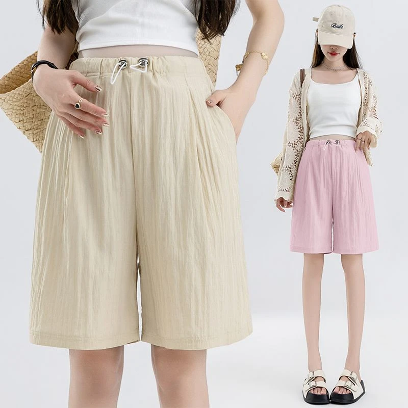 孕妇短裤薄款夏季新款抽绳无托腹孕妇山本裤外出休闲冰凉感五分裤