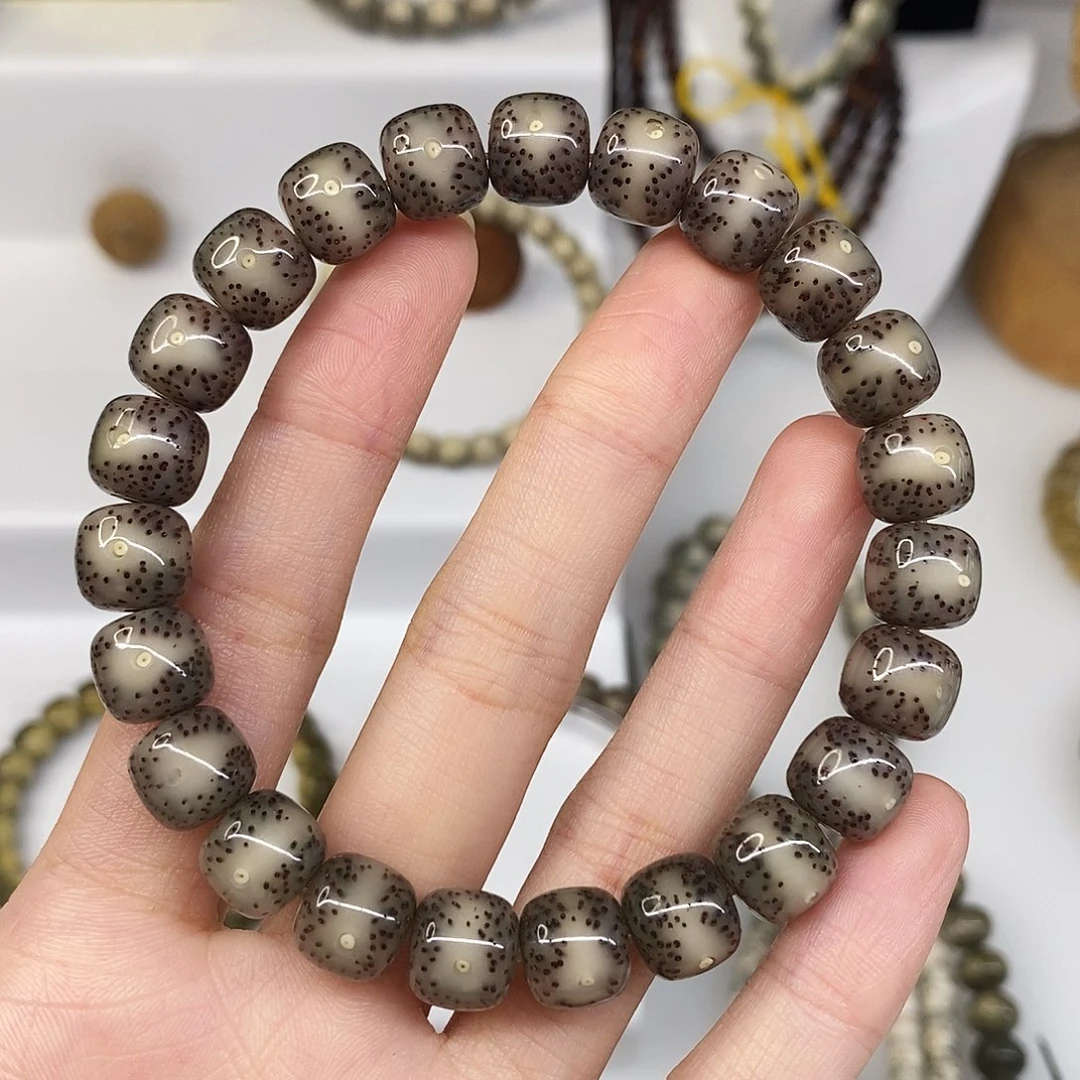 星月菩提手串李*卡10黑粉冰贯穿一线天留白H088