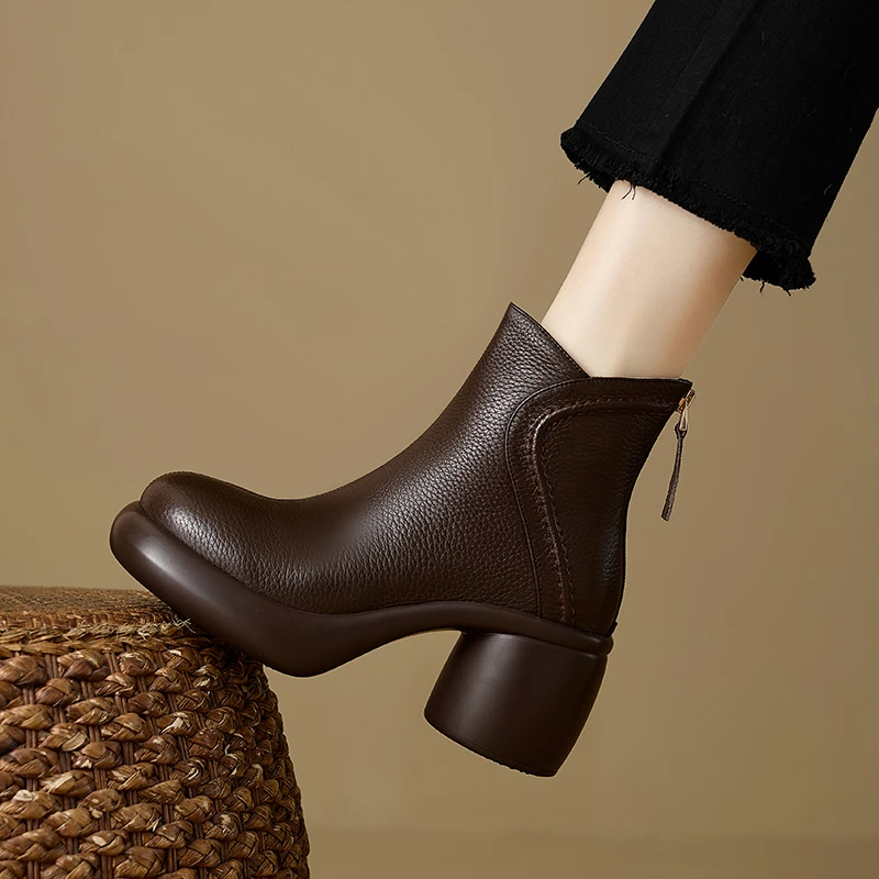 法式复古小踝靴女2025秋冬新款加绒防水台厚底粗跟高跟短靴子