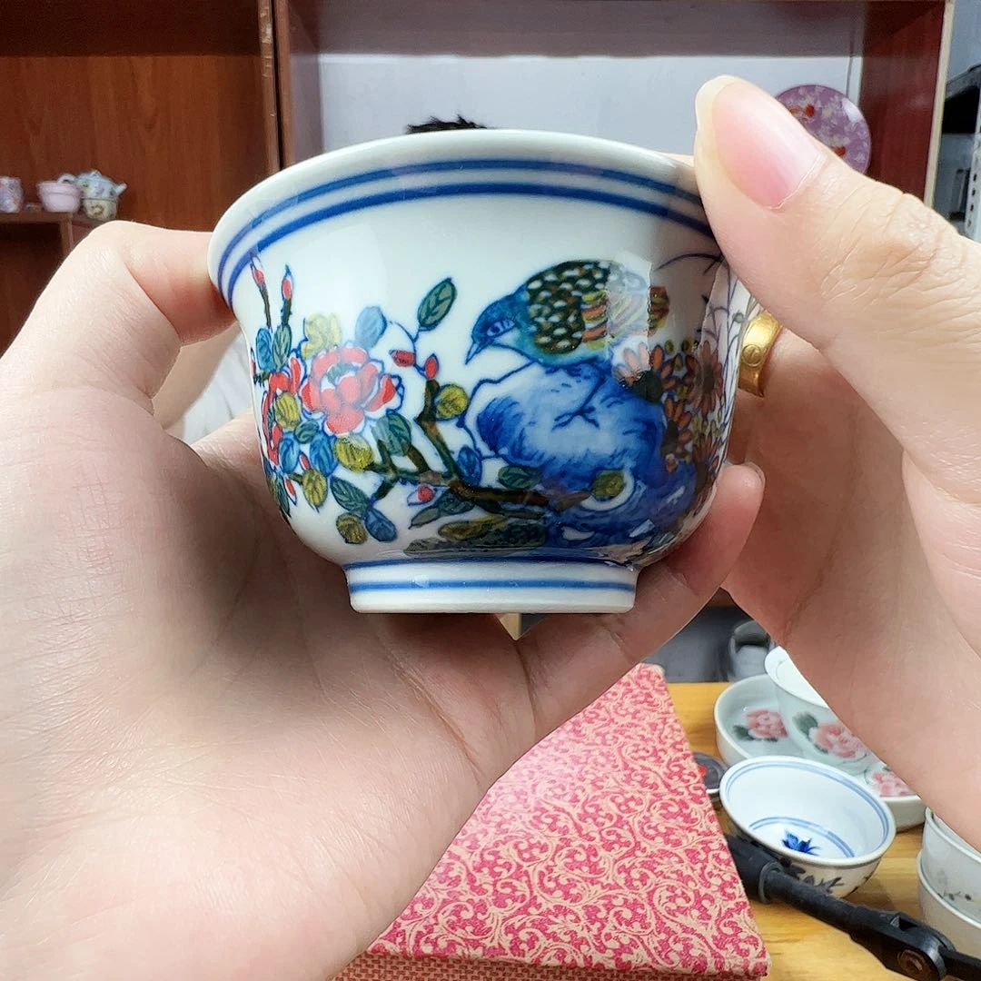 瓷片景德镇陶瓷绿嘻嘻安居乐业主人杯一只