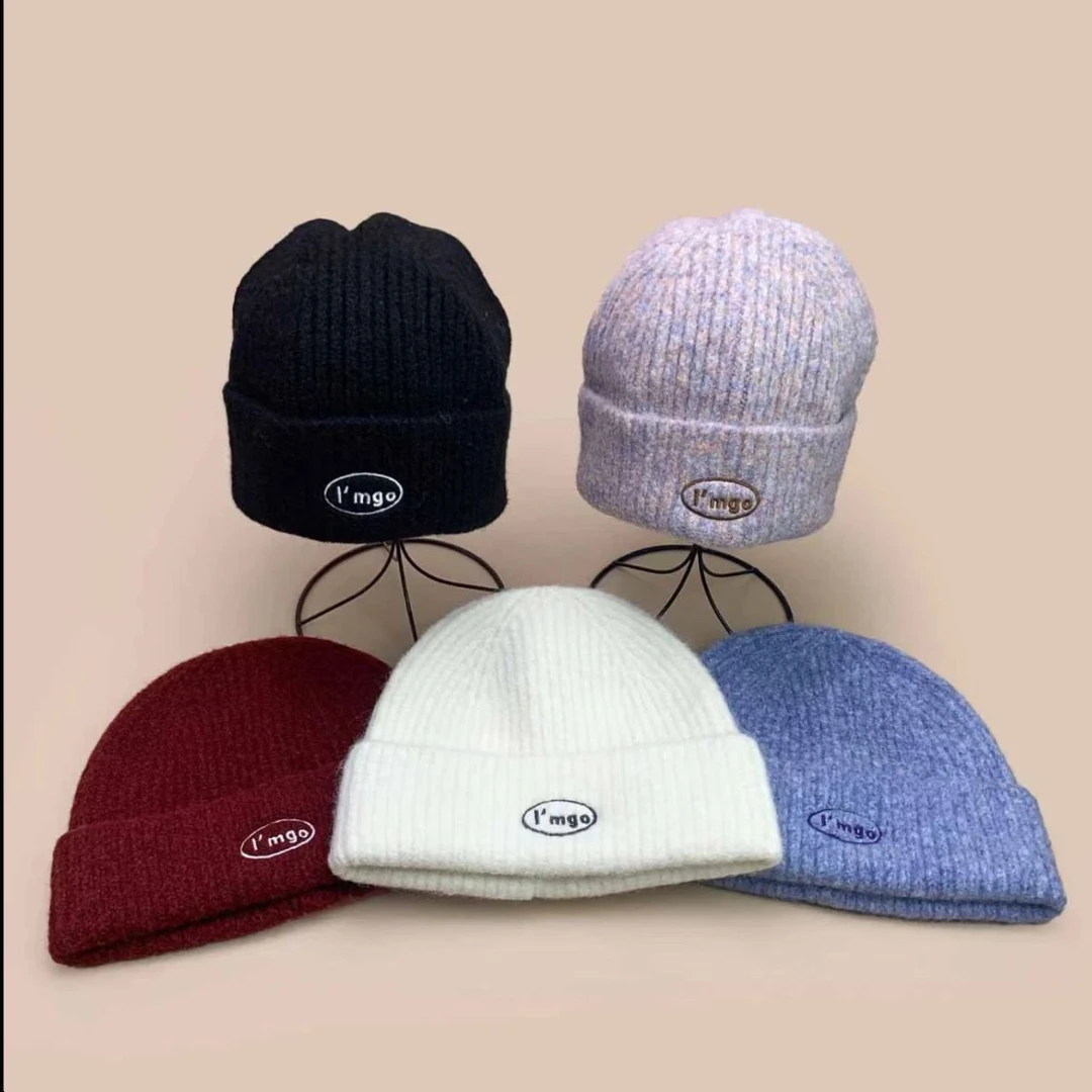 秋冬简约字母刺绣韩系百搭针织帽 显脸小 Y7086