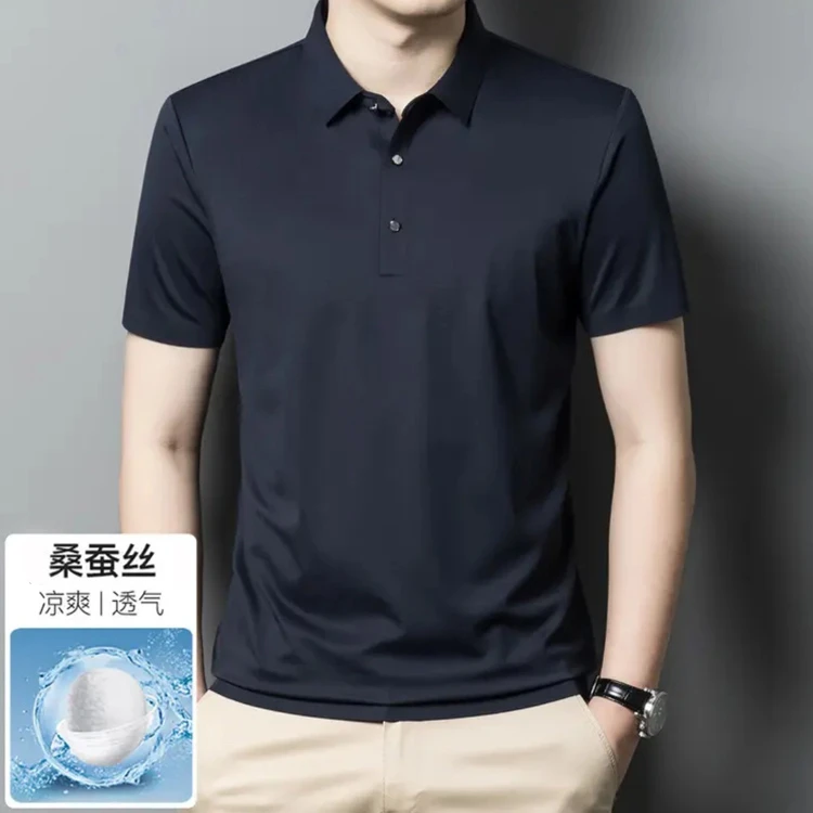 100%桑蚕丝爸爸夏装老年人真丝短袖T恤中老年桑蚕丝爷爷衣服老人
