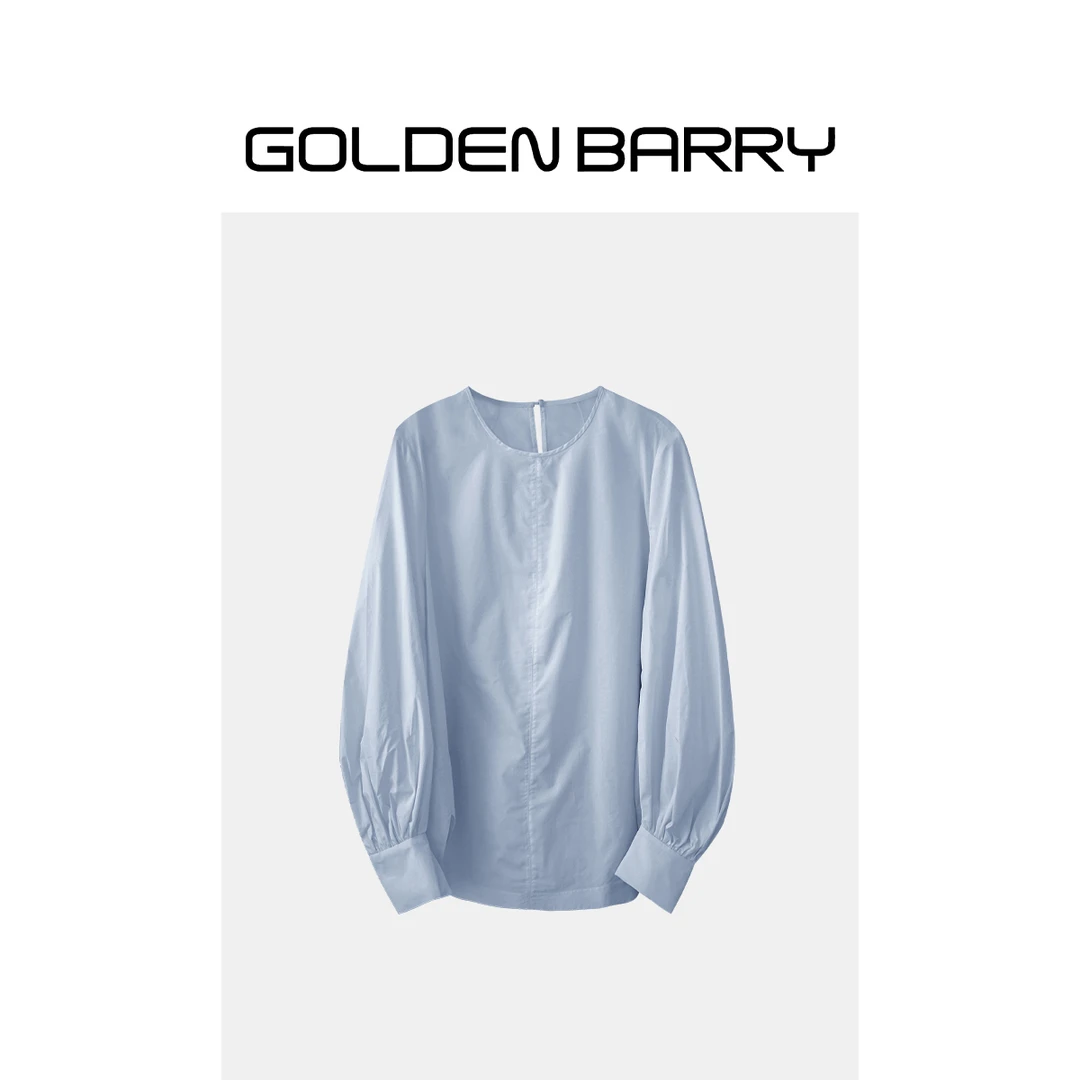 GOLDENBARRY|212427极简圆领时尚显瘦衬衫百搭宽松上衣纯色通勤