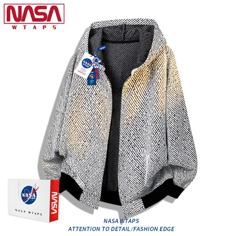 NASA WTAPS条纹夹克男春秋季美式复古连帽宽松外套设计感休闲套装