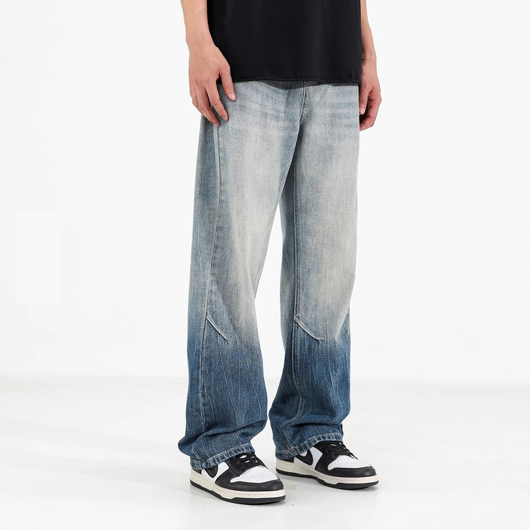 Cebrodz夏季新款莱赛尔冰感渐变色薄款牛仔裤男直筒宽松阔腿长裤