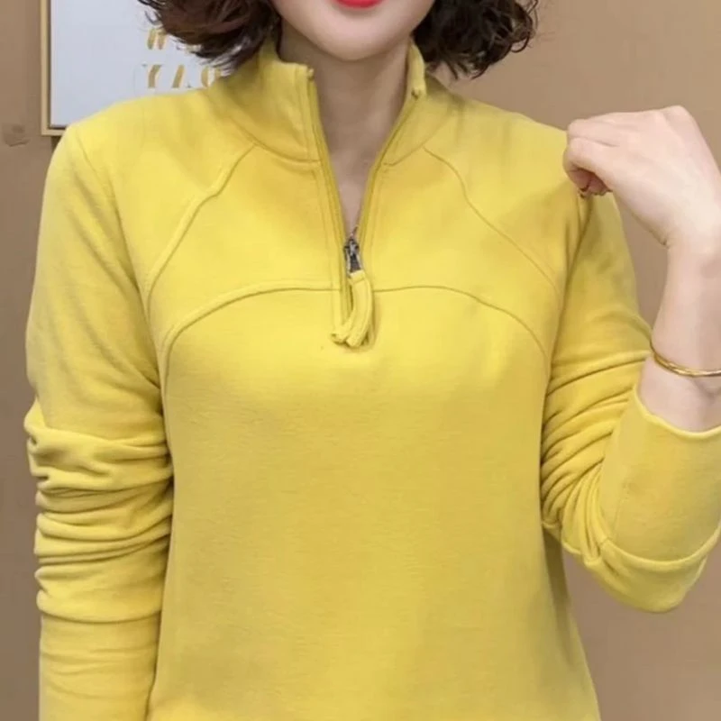 双面德绒秋冬打底拉链拼接纯色保暖卫衣时尚半高领半拉链女士上衣