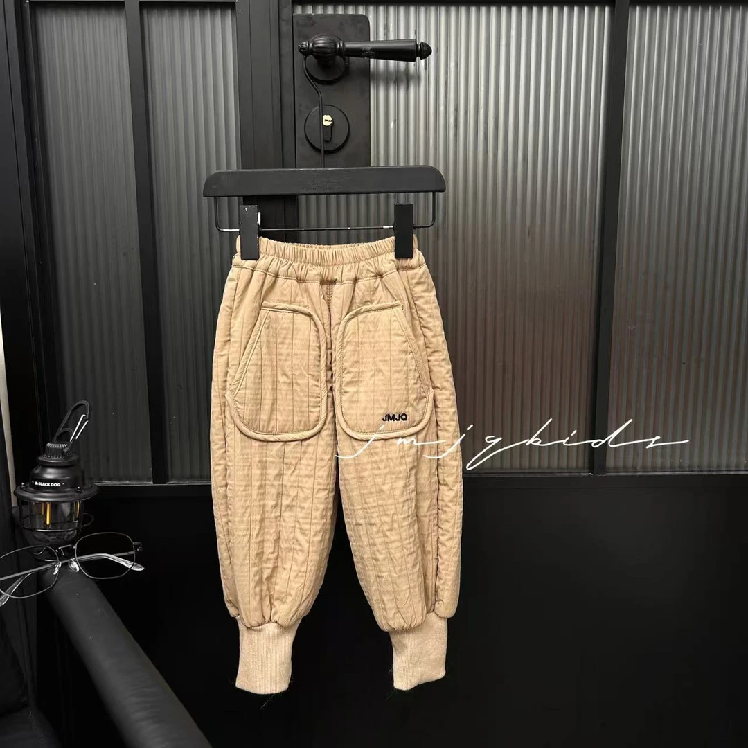 【JMJQ 201093】秋冬韩版儿童压褶竖纹保暖加厚一体绒高束脚长裤