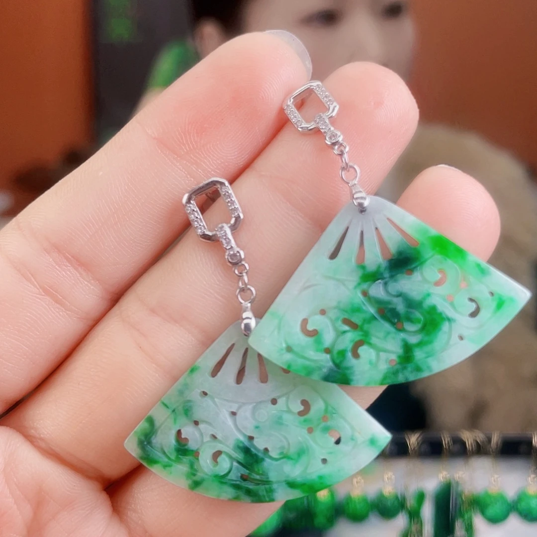 翡翠银S925镶嵌耳饰