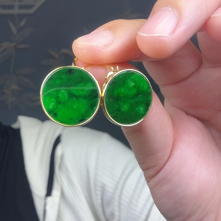 幸***人翡翠银S925镶嵌耳饰