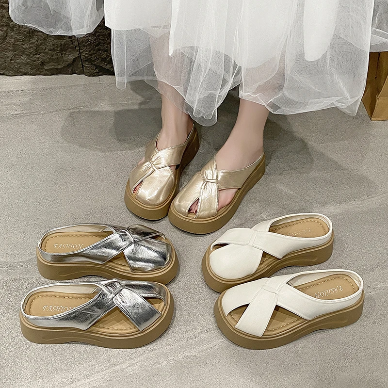 【TY】包头半拖鞋女2024夏季新款韩版圆头平底蝴蝶舒适女式拖鞋