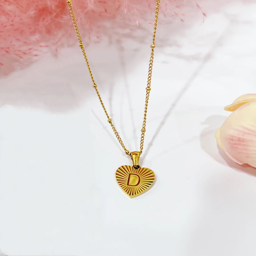 钛钢项链 2768钛钢高级感镭射爱心米珠锁骨项链（链长45）