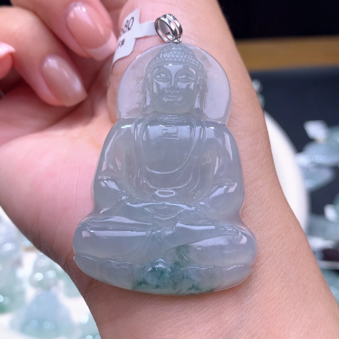 颈饰18K金镶嵌翡翠大日如来