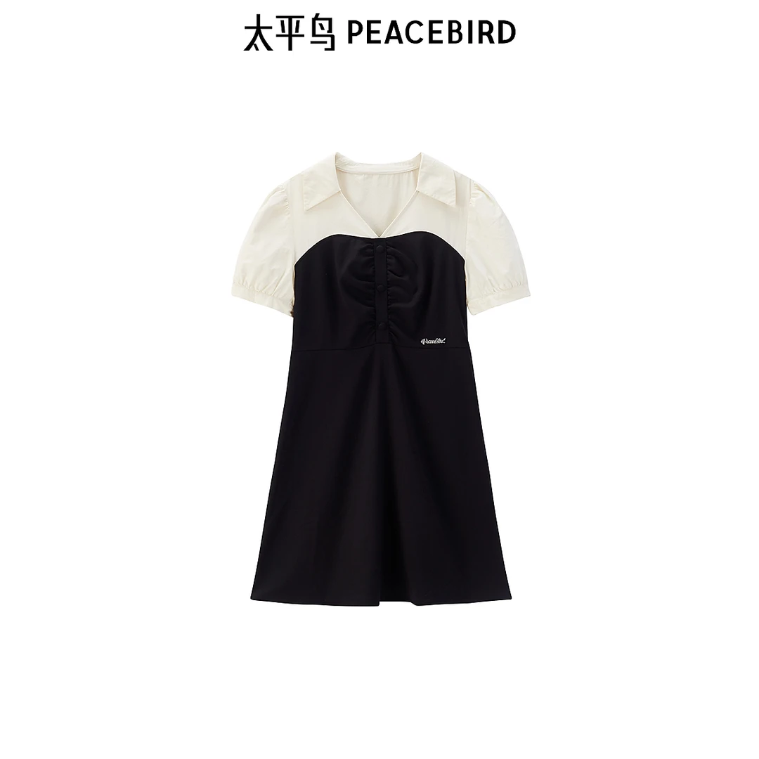 太平鸟女装时尚显瘦裙子品质拼接连衣裙A1FAE2358