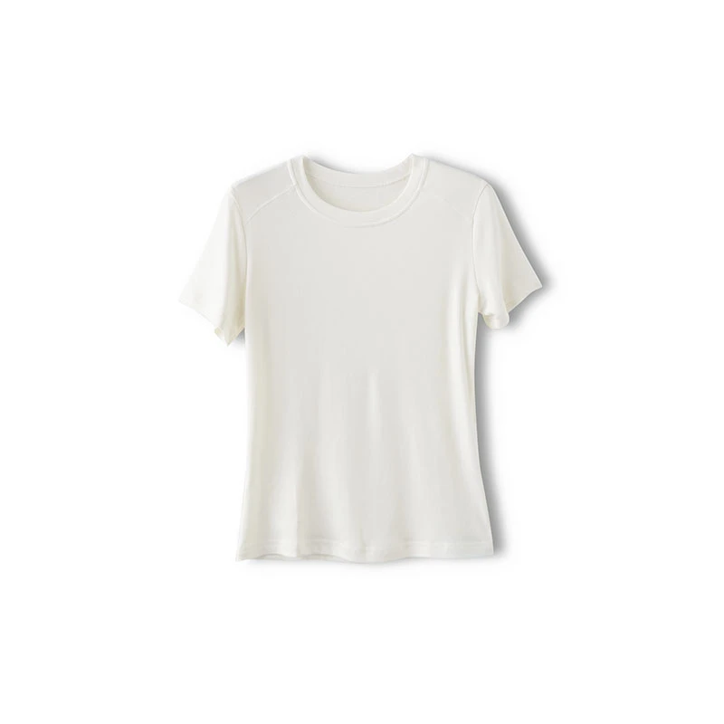 As always圆领纯色天丝羊毛醋酸正肩T恤