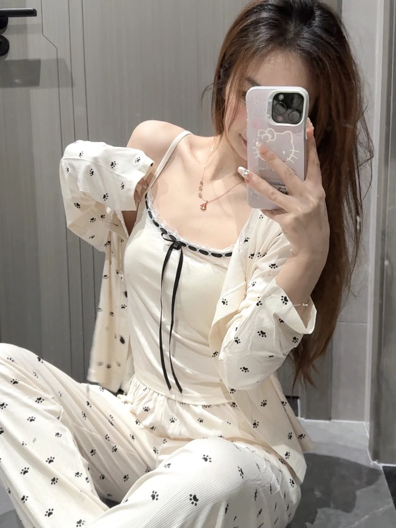 【奶呼小爪】2025代尔棉带胸垫纯欲温柔杏色家居服睡衣套装