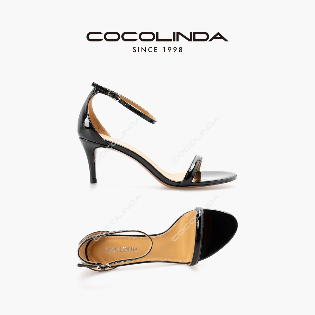 COCOLINDA拉夫风老钱黑色漆皮7cm摩登高跟鞋X2892