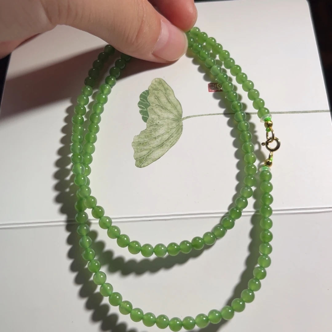 和田玉银S925镶嵌颈饰碧玉冰阳绿4mm475
