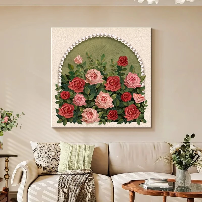 单幅法式玫瑰中古风客厅装饰画高级感玫瑰小众艺术挂画沙发背景墙