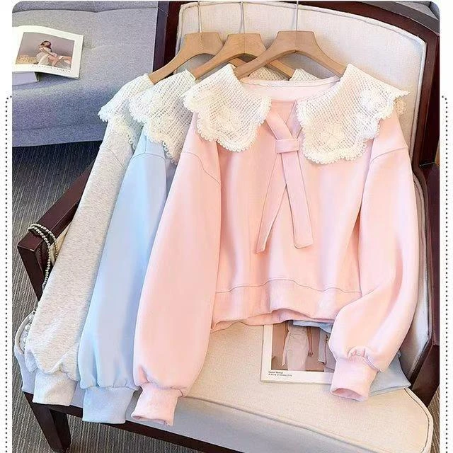 2025女童新款爆款可爱风娃娃领甜美卫衣小女孩学院风百搭长袖上衣