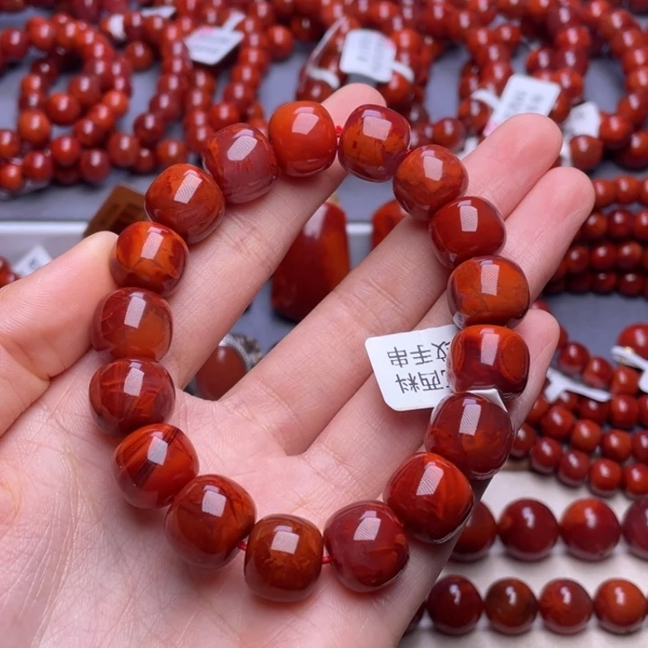 轻***地南红玛瑙未镶嵌其他13mm顶品瓦西妖孽火焰老型手串