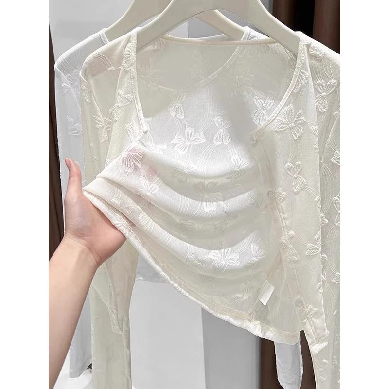 新中式国风衣女夏季薄款长袖旗袍外搭蕾丝披肩配吊带裙子罩衫