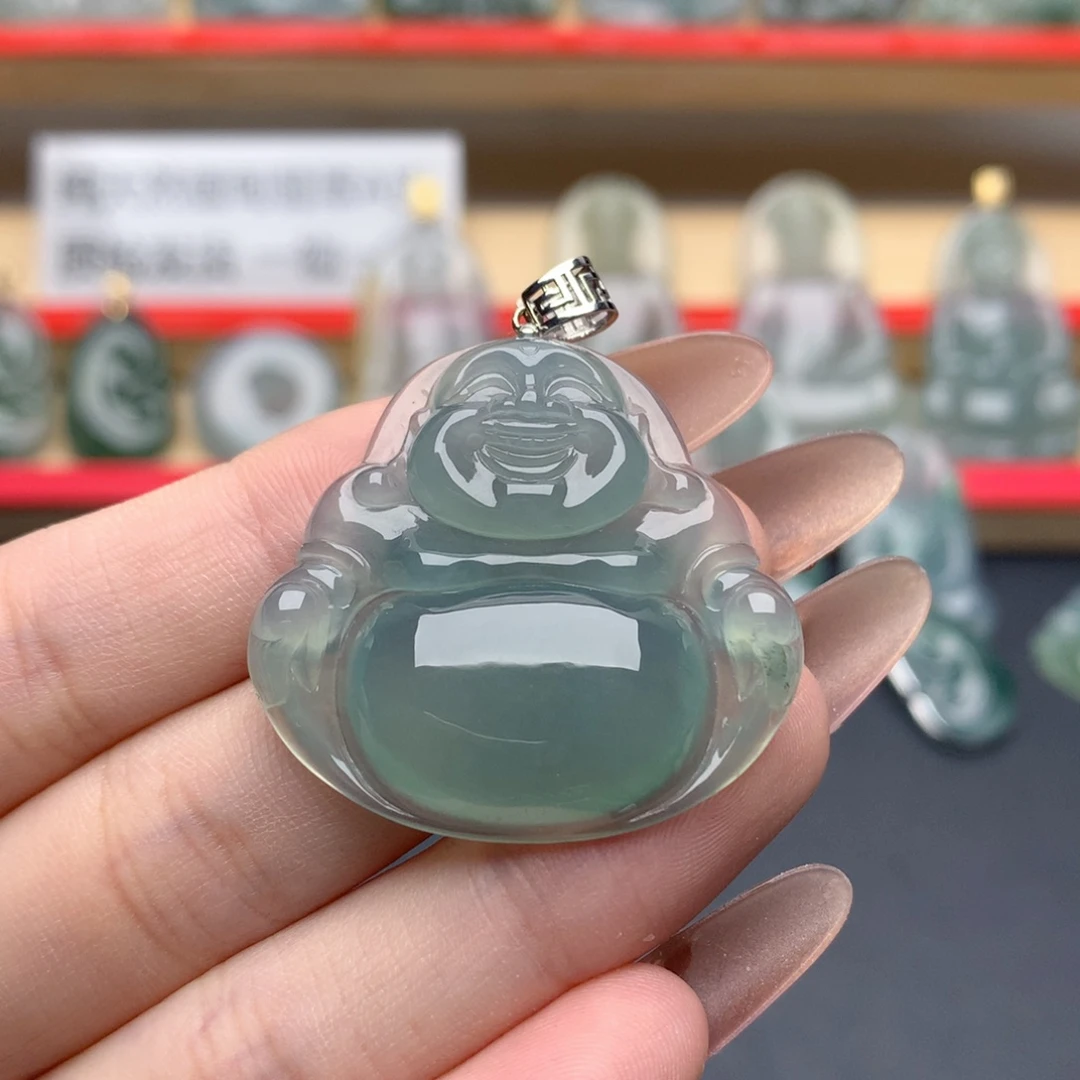 云***鹤翡翠18K金镶嵌颈饰佛公