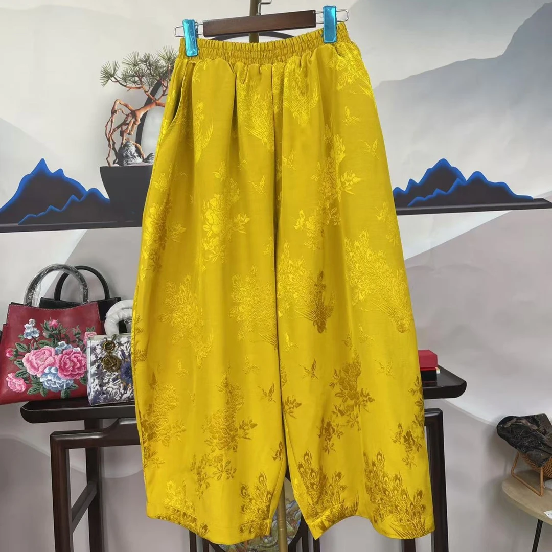 春秋夹层里布百搭宽松版松紧腰灯笼裤花苞裤(90cm-94cm)长）国风