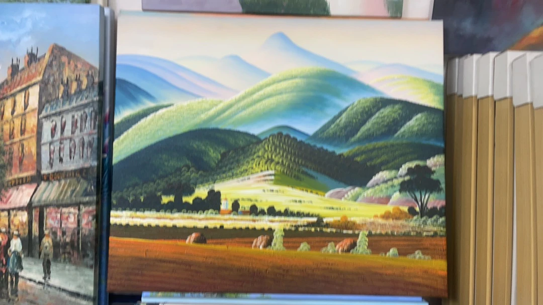 手绘山水风景油画适合餐厅玄关书房茶室挂画装饰画50×60单幅画芯