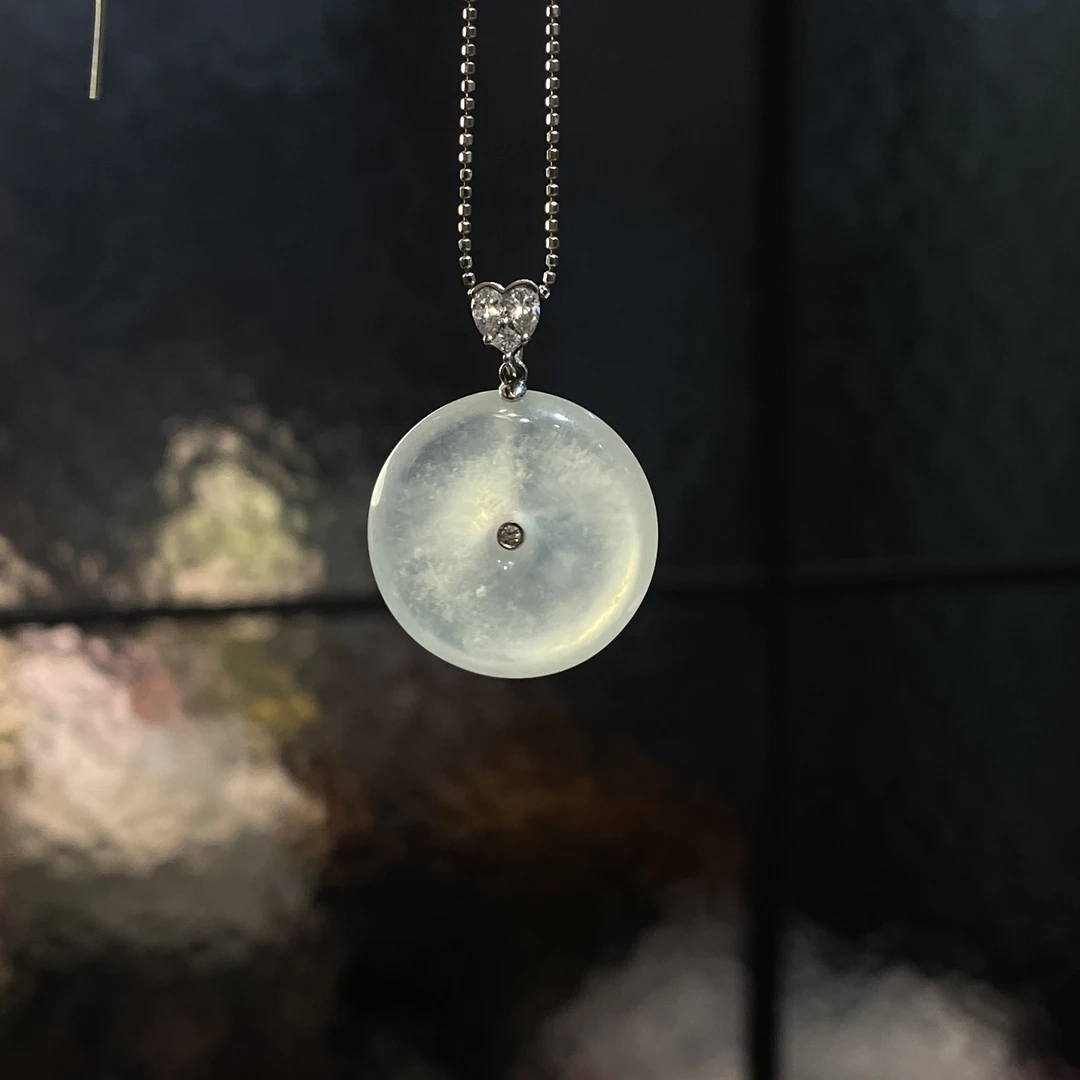 18k金冰种起光平安扣吊坠不含链裸21.6/5.6