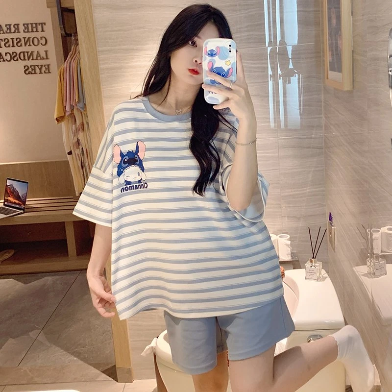 2025睡衣女精梳棉夏季薄款女士韩版宽松休闲时尚卡通夏天家居服