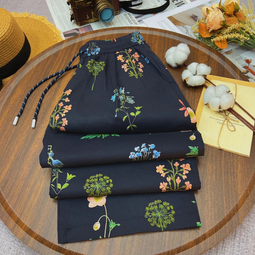 夏季薄款纯棉老钱风高级感碎花裤洋气百搭休闲高腰显瘦遮肉休闲裤