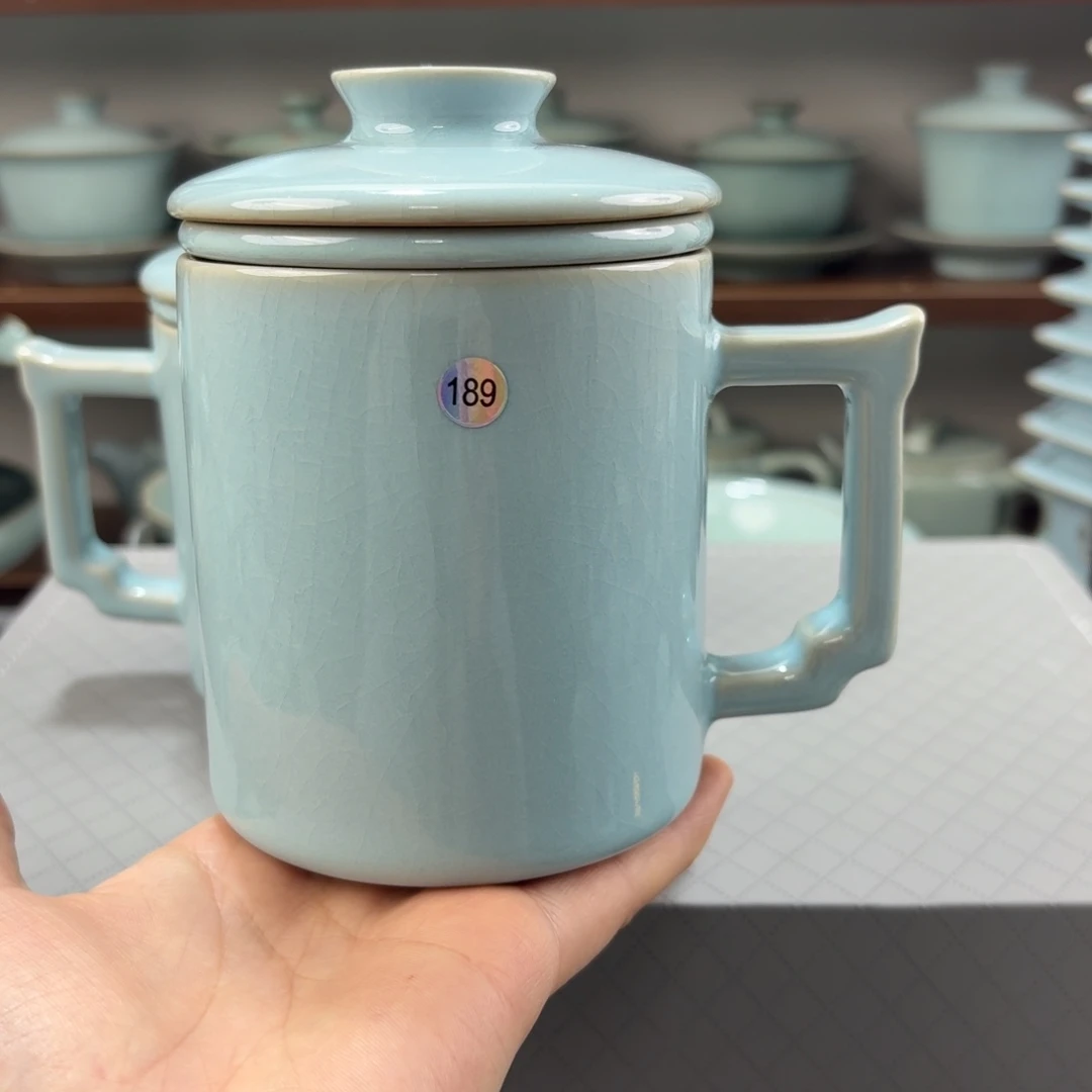 三***岛瓷摆件精品汝窑天青釉办公杯编号189三件套不带礼盒